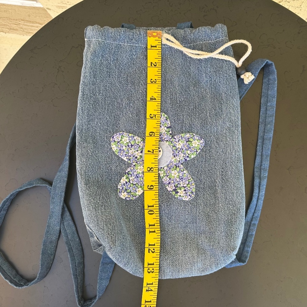 Cute Handmade Denim Drawstring Backpack - Picture 8 of 9